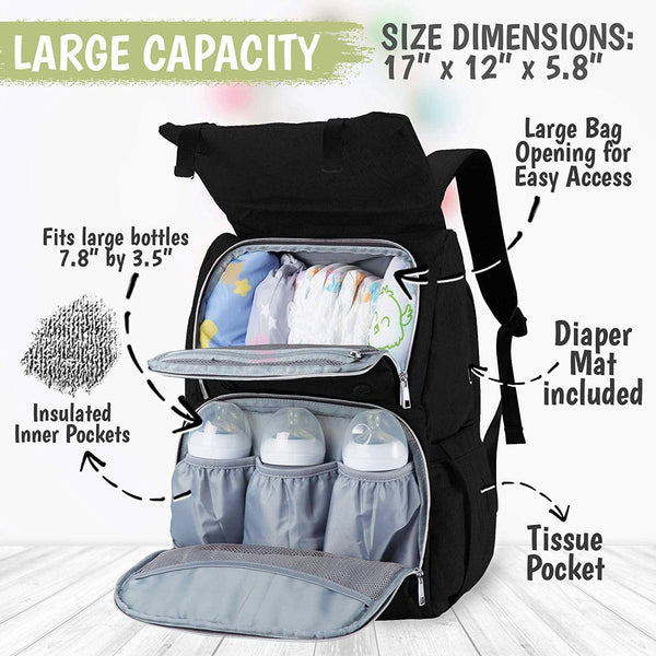Explorer Diaper Bag Backpack- Trendy Black