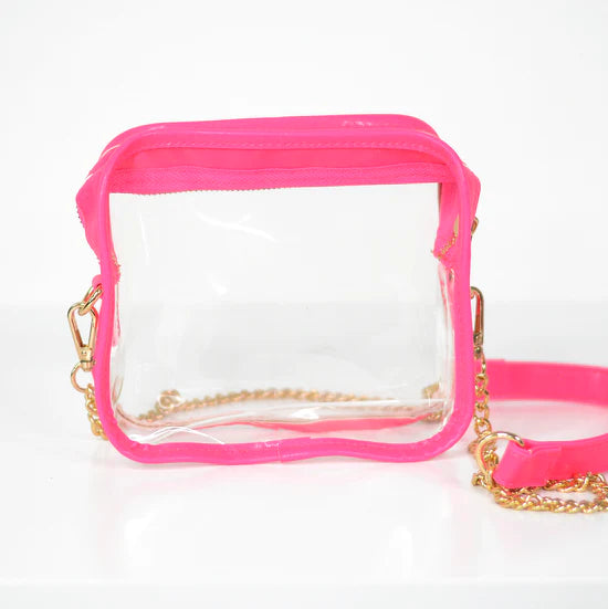 Neon Pink and Clear Crossbody Stadium Purse