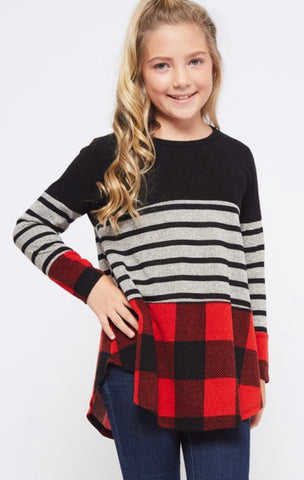 Tartan Plaid Color Block Sweater Top