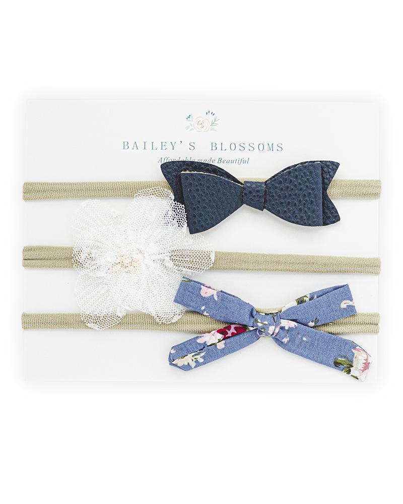 Bow Headband Variety Pack- Navy/Floral/Tulle