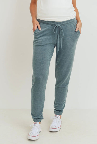 Chelsea Two-Tone Brushed Terry Maternity Sweatpants-Teal