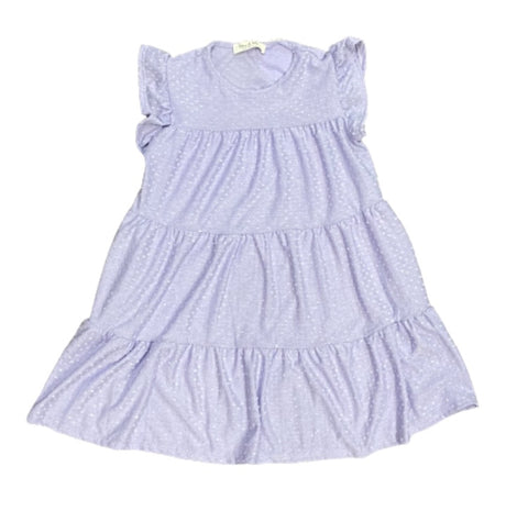 Ruffle Cap Sleeve Tiered Swiss Dot Dress w/Pockets-Lavender