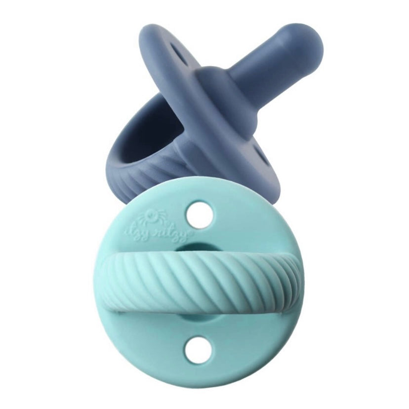 Itzy Ritzy Robin's Egg Blue+Navy Cable Sweetie Soothers (2 pack)