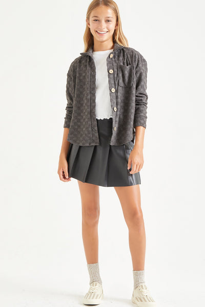 Check Pattern Knit Shirt Jacket | Black – Little Belles & Beaus