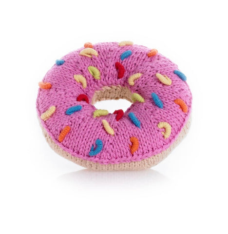 Sprinkled Donut Crochet Rattle- Pink