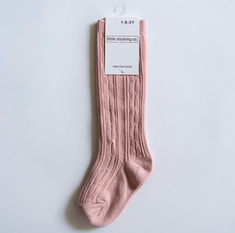 Blush Cable Knit Knee Highs