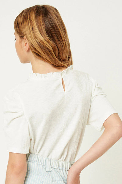 Ruffled High Neck Puff Sleeve Top | Off White