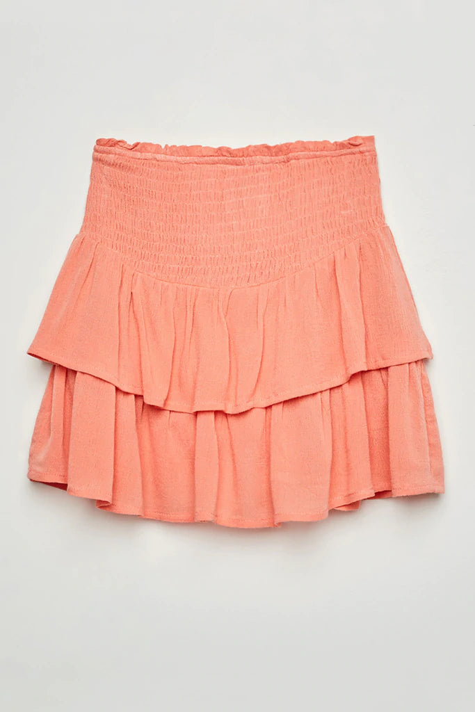 Pink Coral Smocked Ruffle Tiered Skirt