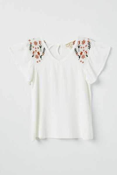 Flutter Sleeve Embroidered Top