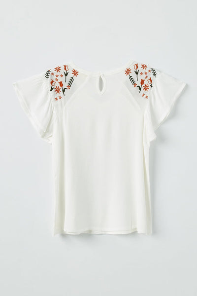 Flutter Sleeve Embroidered Top