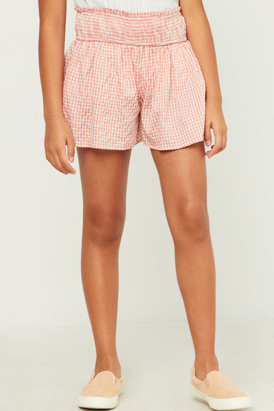 Pink Gingham Smocked Waist Shorts