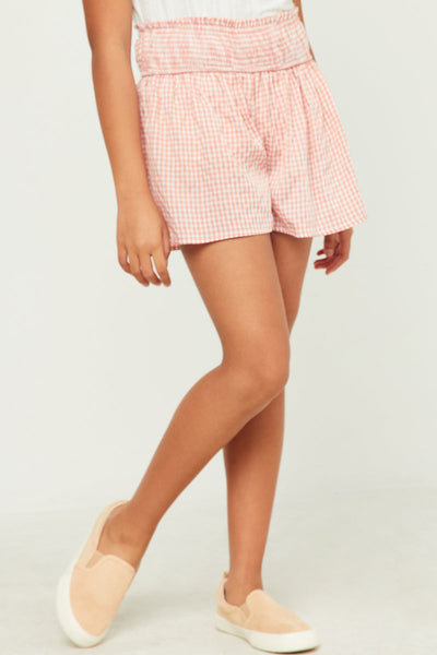 Pink Gingham Smocked Waist Shorts