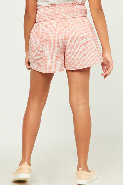 Pink Gingham Smocked Waist Shorts