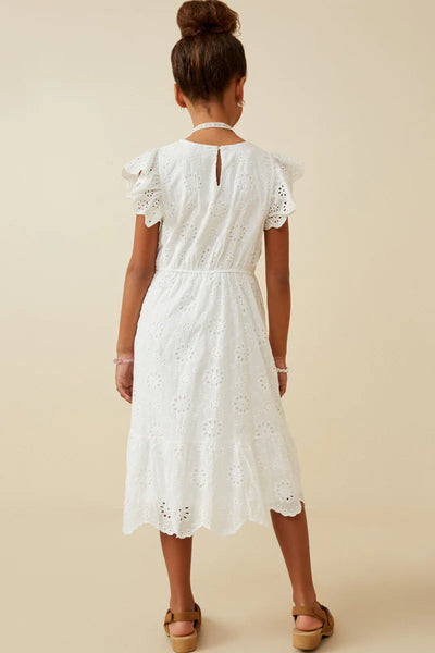 Scallop Hem Floral Crochet Eyelet Dress | Off White