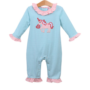 Unicorn Heart Ruffle Applique Romper