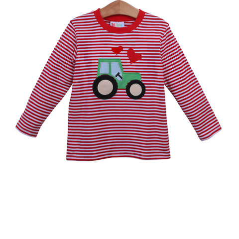 Valentine Tractor Applique Long Sleeve Shirt