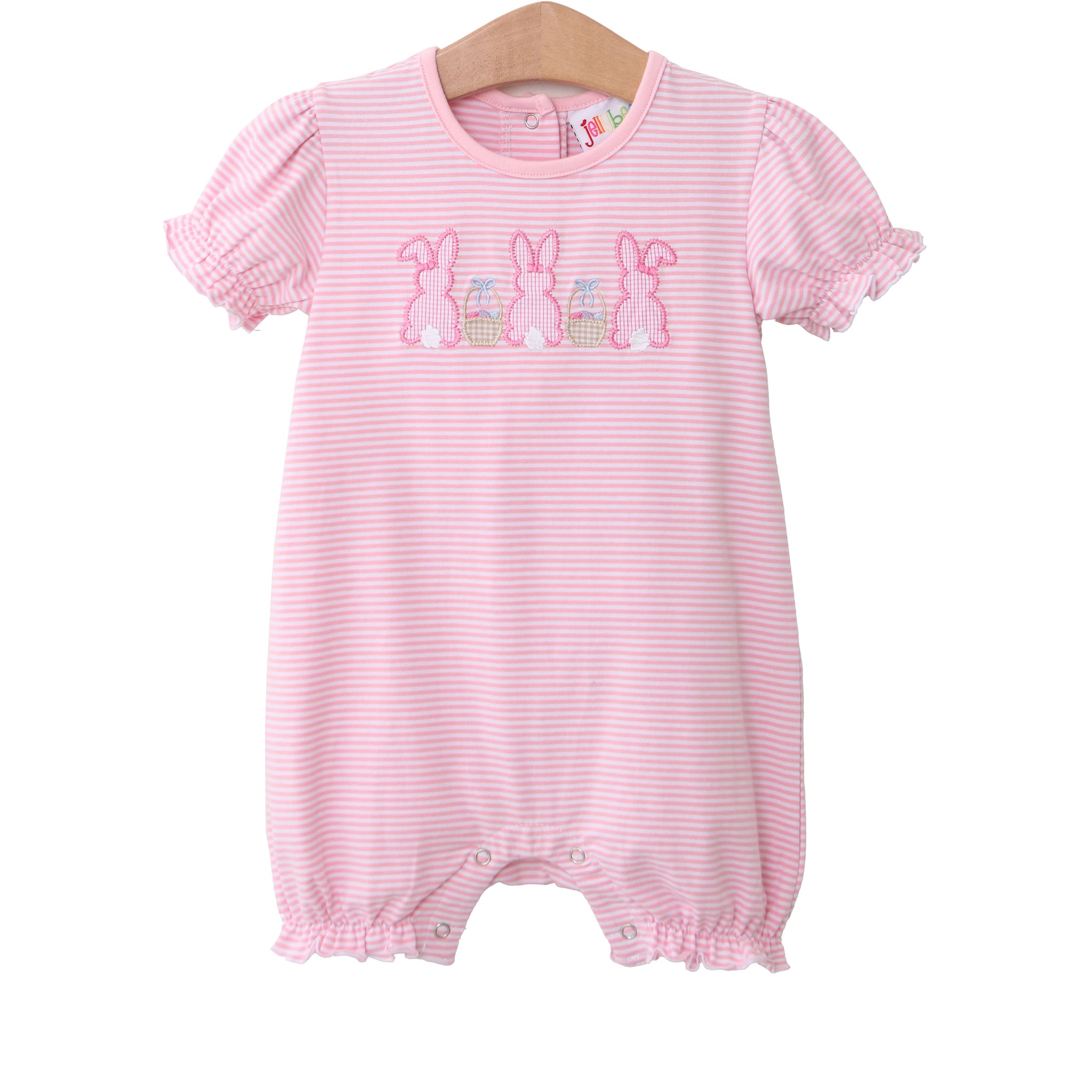 Easter Bunny Trio Applique Romper- Pink