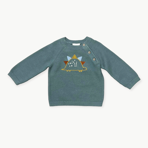 Dino Embroidered Organic Knit Sweater