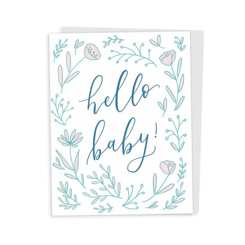 Hello Baby Floral Baby Greeting Card