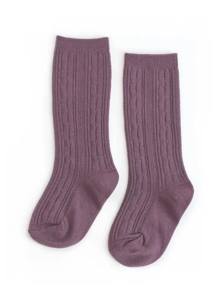 Dusty Plum Cable Knit Knee Highs