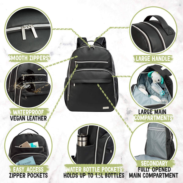 Sleek Diaper Bag Backpack- Black